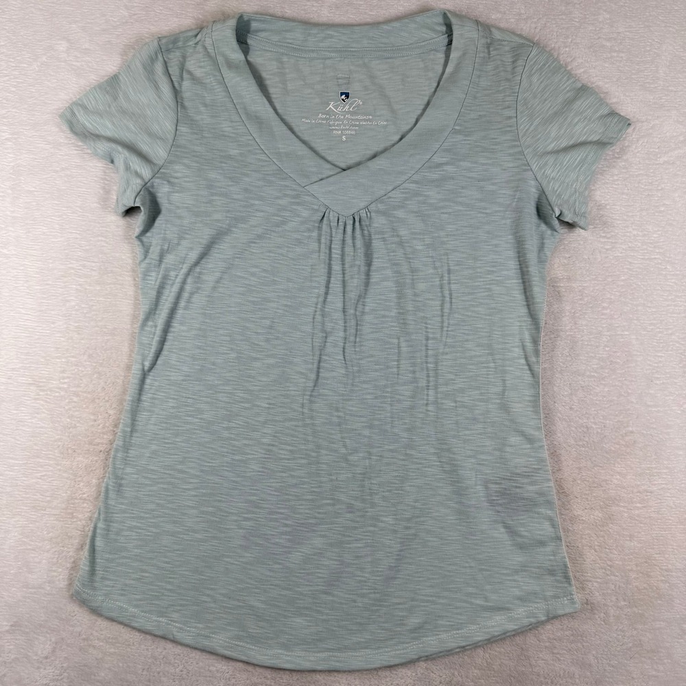 Kuhl Womens Sage Green Slub Knit V-Neck Short Sleeve Hiking Top Size S